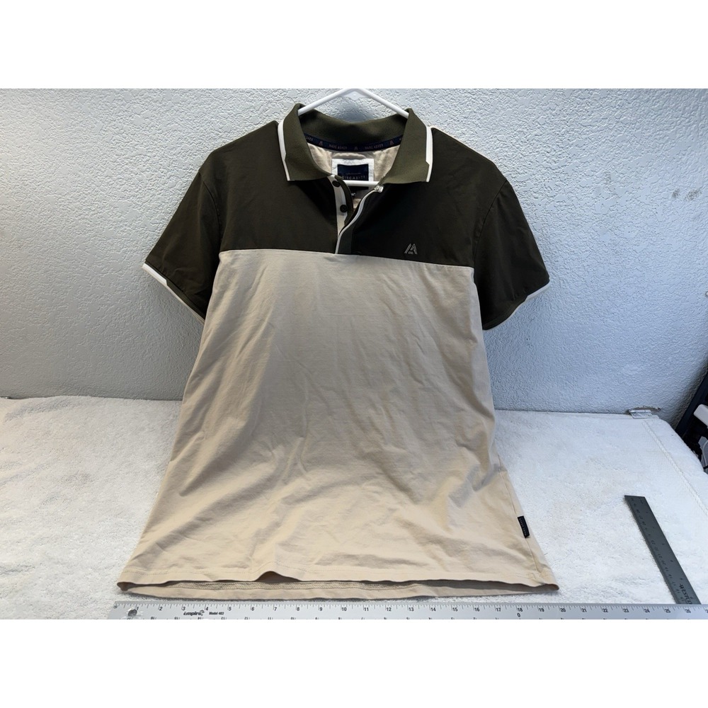 Marc Asher New York Mens L Polo Shirt Colorblock Olive Green Beige White Trim